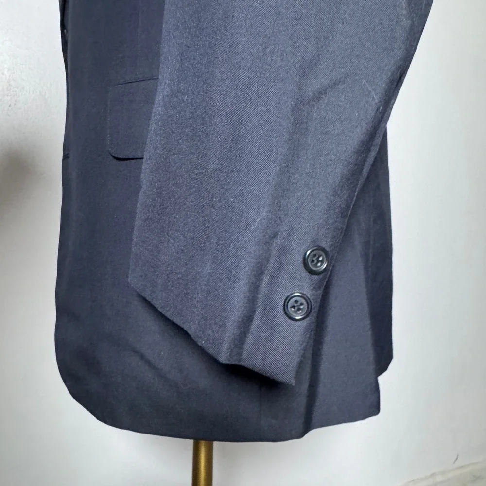 1980s Brooks Brothers Suit Mens 42R 34W Navy Solid Two-Button Vintage Wool Blend